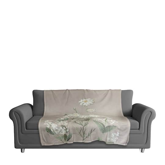 50" x 60" White & Green Botanicals Coral Fleece Blanket